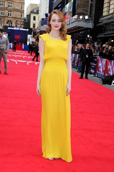 emma stone yellow gown for amazing spiderman premiere